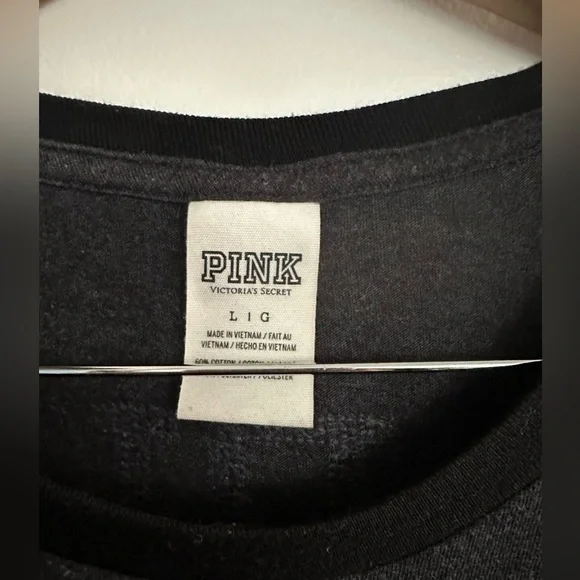 PINK Victoria Secrets Grey/Blacj with Sequence Tshirt Size L - Picture 5 of 9
